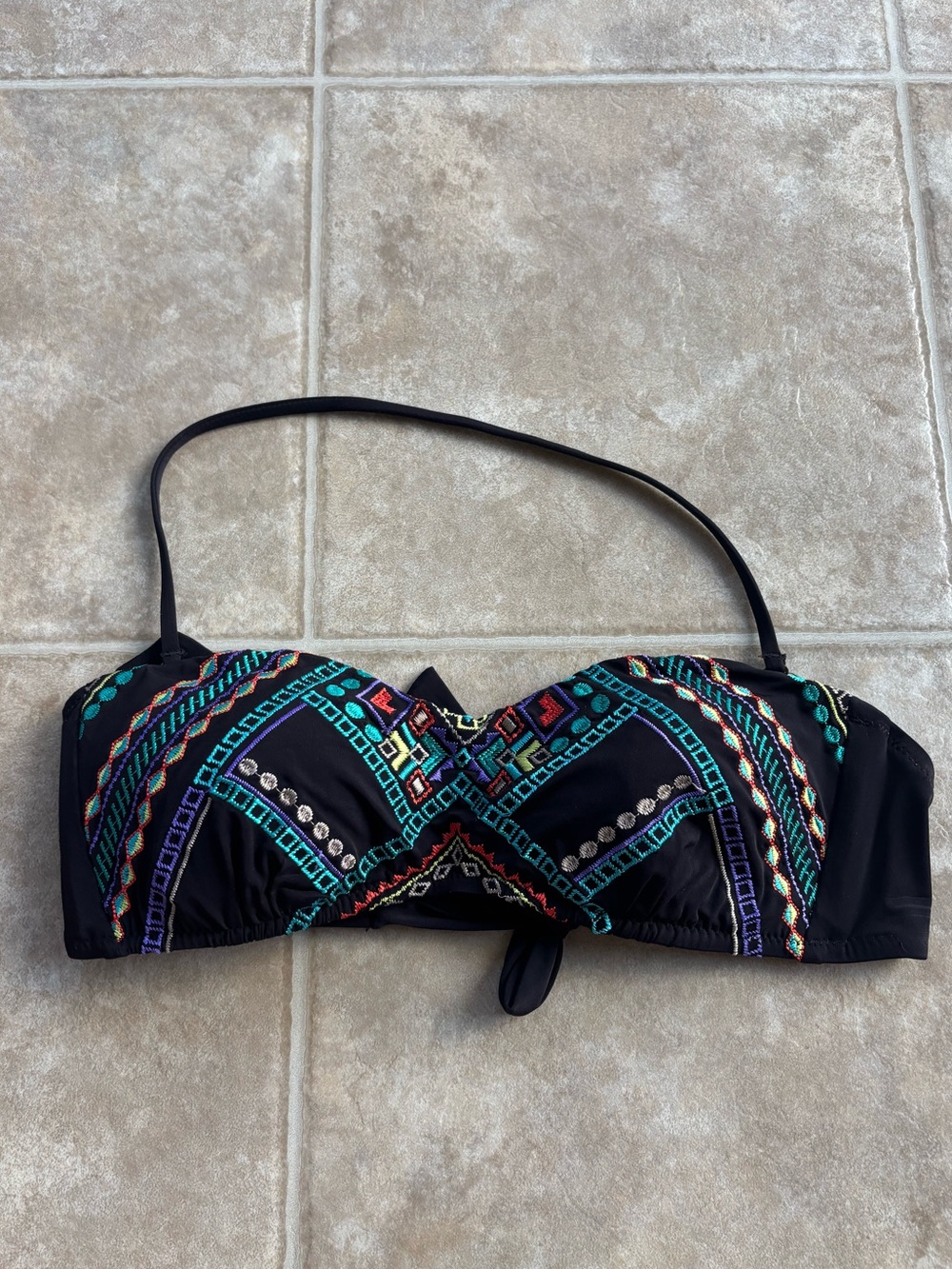 Nanette Lepore Black Swim Bandeau Top with Turquoise Nail Accent
